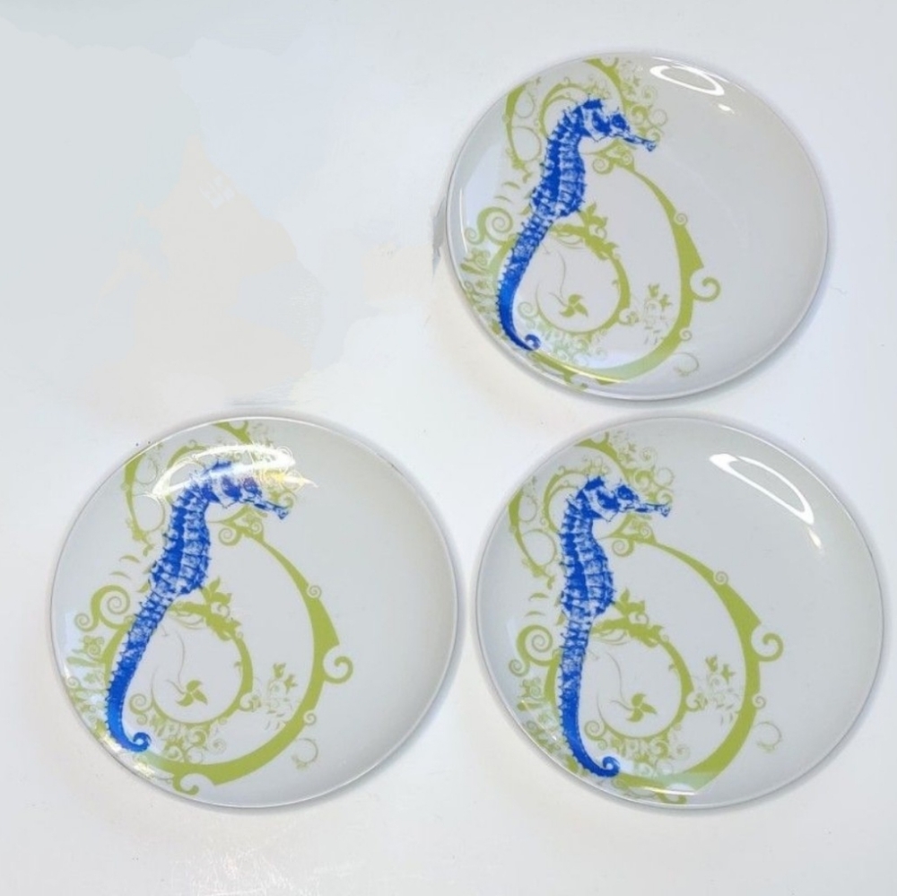 M Studios Magenta Rae Dunn Seahorse Beach Oceanic Nautical‎ Appetizer Plates Set